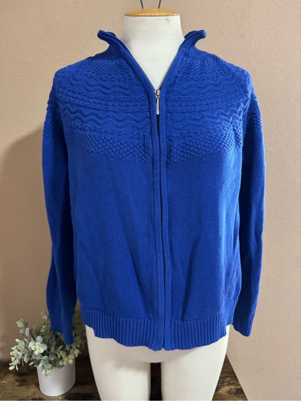 Christopher & Banks Royal Blue Zip-Up Knit Cardigan